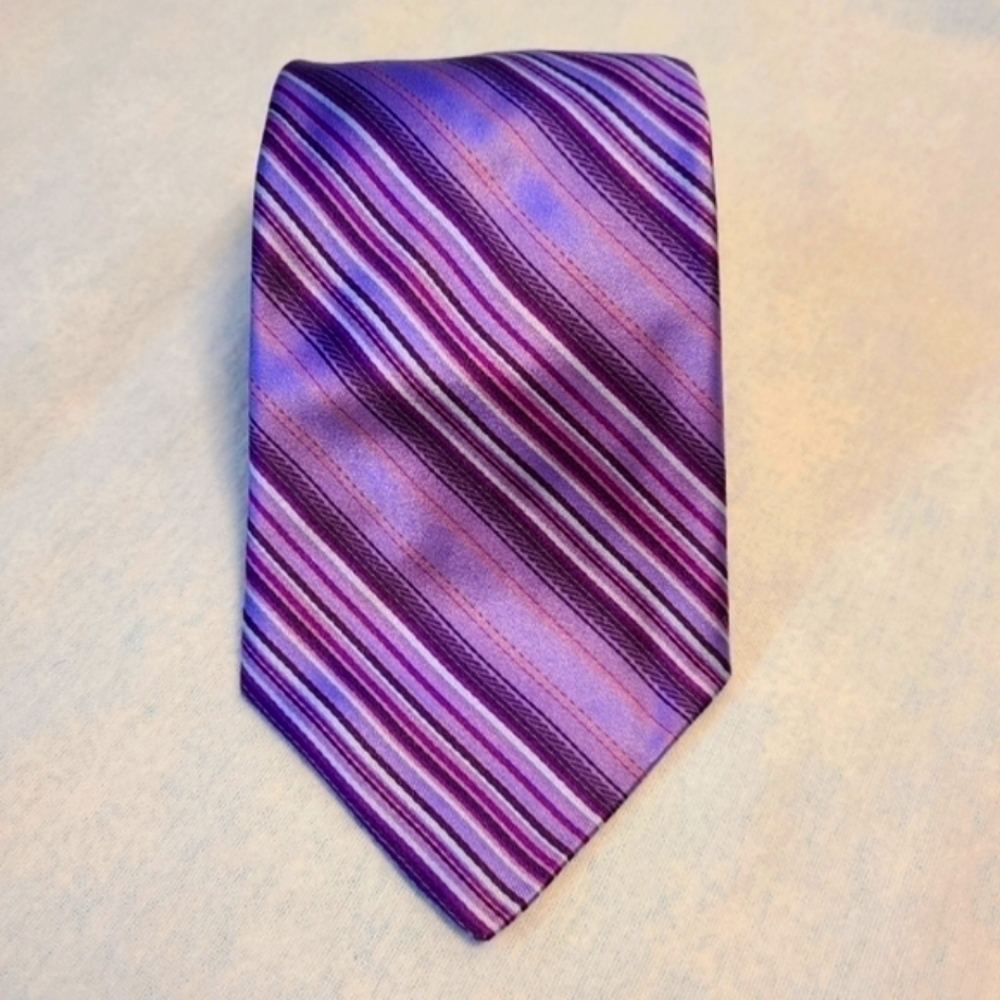 TED BAKER LONDON MENS SKINNY SILK TIE STRIPED PURPLE SILVER